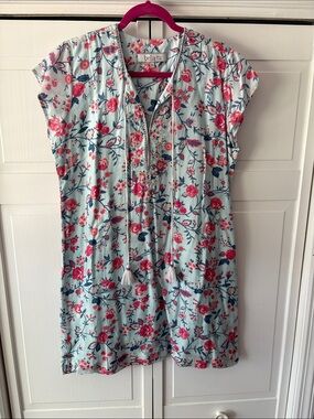 Bella Tu Light Blue Floral Tassel Tunic-size XL